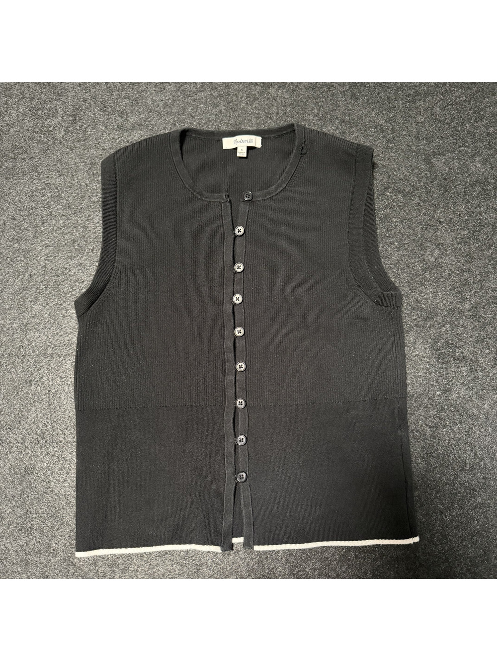 Madewell Black Ribbed Button-Up Knit Tank Top / Vest Size Small - Flaw